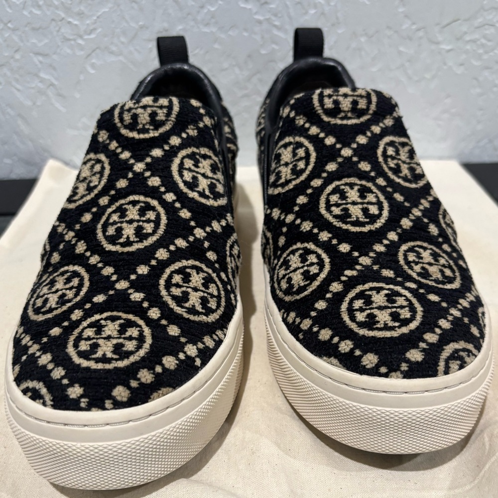 Tory Burch Black and Cream Slip-On Sneakers - Picture 3 of 13
